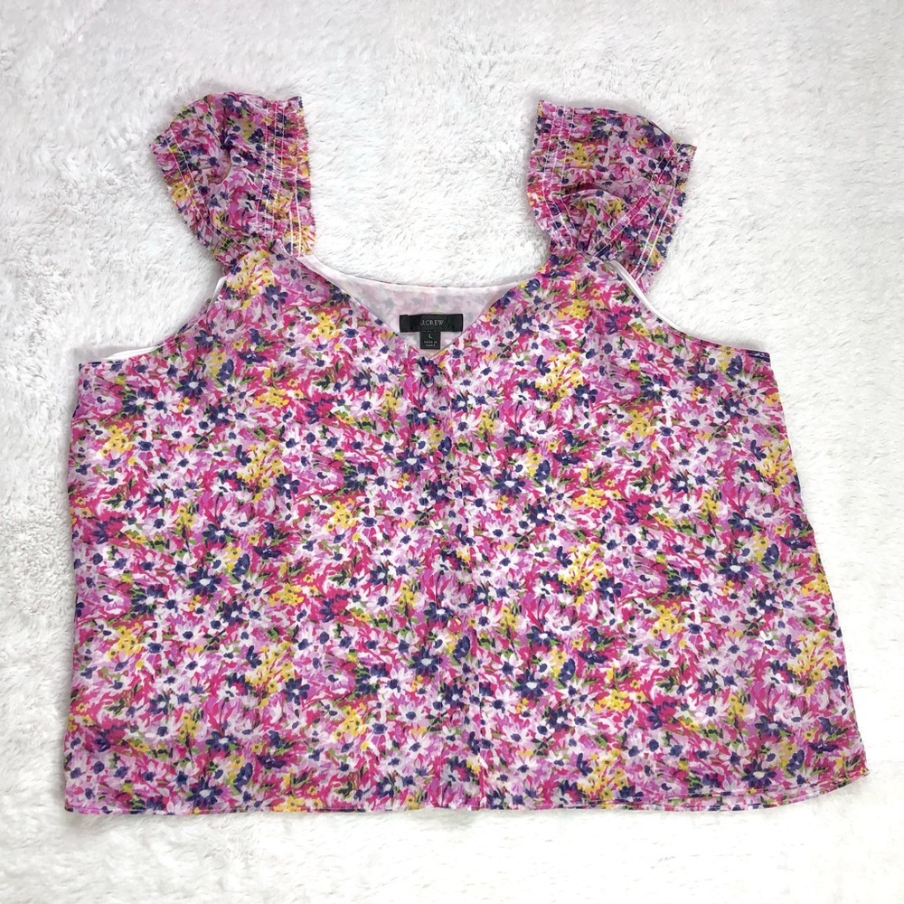 J. Crew Cap-Sleeve Soft Gauze Chiffon Floral Fields Top